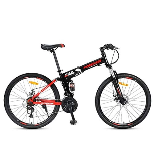Folding Mountain Bike : GXQZCL-1 26inch Mountain Bike, Folding Bicycles, Fulll Suspension and Dual Disc Brake, Carbon Steel Frame, 24 Speed MTB Bike (Color : Black)