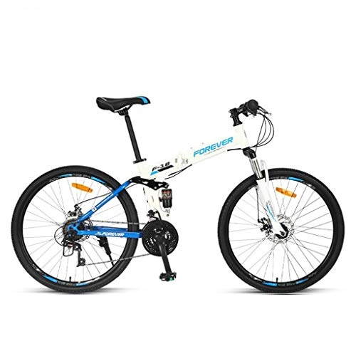 Folding Mountain Bike : GXQZCL-1 26inch Mountain Bike, Folding Bicycles, Fulll Suspension and Dual Disc Brake, Carbon Steel Frame, 24 Speed MTB Bike (Color : White)