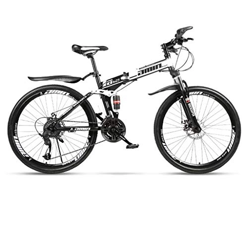 Folding Mountain Bike : GXQZCL-1 26inch Mountain Bike, Folding Hardtail Bicycles, Carbon Steel Frame, Dual Disc Brake and Full Suspension MTB Bike (Color : White, Size : 27 Speed)