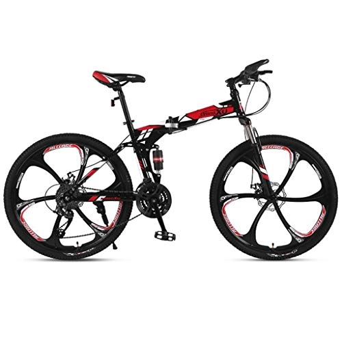 Folding Mountain Bike : GXQZCL-1 26inch Mountain Bike, Folding Hardtail Bicycles, Full Suspension and Dual Disc Brake, Carbon Steel Frame MTB Bike (Color : Red, Size : 27-speed)
