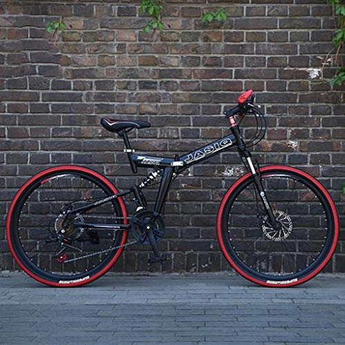 Folding Mountain Bike : GXQZCL-1 26inch Mountain Bike, Folding Hardtail Bike, Carbon Steel Frame, Full Suspension and Dual Disc Brake, 21 Speed MTB Bike (Color : Black)
