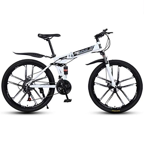 Folding Mountain Bike : GXQZCL-1 Foldable Mountain Bike, Carbon Steel Frame Hardtail Bicycles, Dual Disc Brake and Double Suspension MTB Bike (Color : White, Size : 21 Speed)