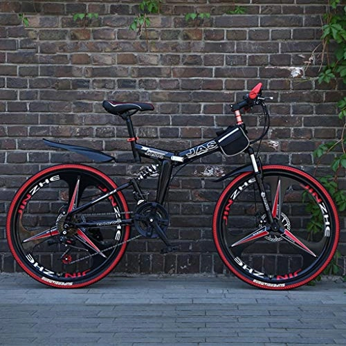 Folding Mountain Bike : GXQZCL-1 Mountain Bike, 26inch Folding Carbon Steel Frame Hardtail Bike, Full Suspension and Dual Disc Brake, 21 Speed MTB Bike (Color : Black)