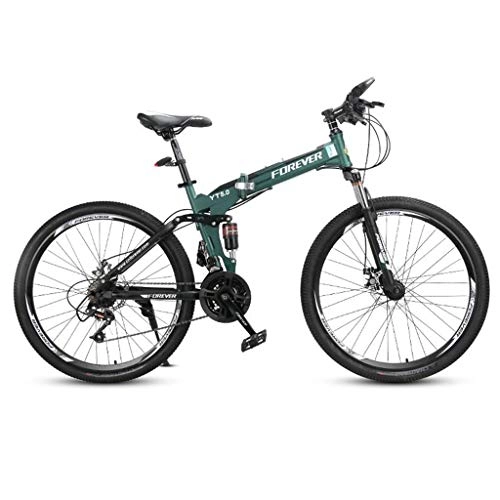 Folding Mountain Bike : GXQZCL-1 Mountain Bike, Carbon Steel Frame Bicycles, Dual Suspension and Dual Disc Brake, 26inch Spoke Wheels, 24 Speed MTB Bike (Color : C)