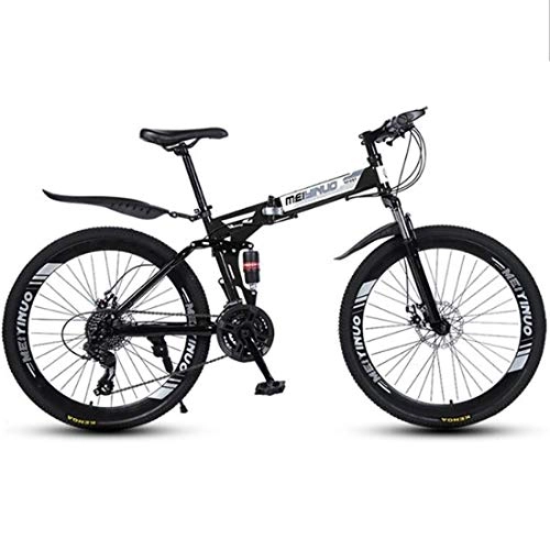 Folding Mountain Bike : GXQZCL-1 Mountain Bike, Carbon Steel Frame, Foldable Hardtail Bicycles, Dual Disc Brake and Double Suspension, 26" Wheel MTB Bike (Color : Black, Size : 24 Speed)