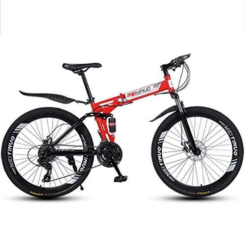 Folding Mountain Bike : GXQZCL-1 Mountain Bike, Carbon Steel Frame, Foldable Hardtail Bicycles, Dual Disc Brake and Double Suspension, 26" Wheel MTB Bike (Color : Red, Size : 24 Speed)