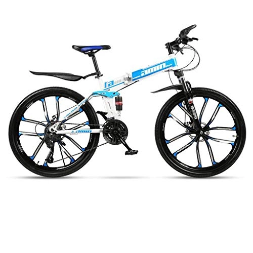 Folding Mountain Bike : GXQZCL-1 Mountain Bike, Folding Carbon Steel Frame Hardtail Bike, Full Suspension and Dual Disc Brake, 26inch Wheels MTB Bike (Color : Blue, Size : 21 Speed)