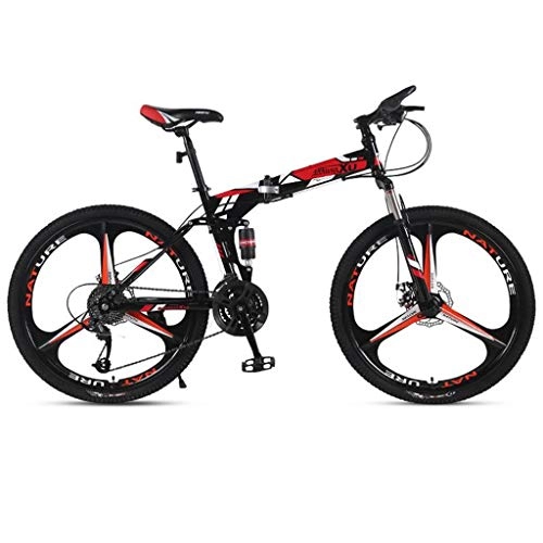 Folding Mountain Bike : GXQZCL-1 Mountain Bike, Folding Hard-tail Mountain Bicycles, Carbon Steel Frame, Dual Suspension and Dual Disc Brake, 26inch Wheels MTB Bike (Color : Red, Size : 21-speed)