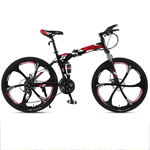 Folding Mountain Bike : GXQZCL-1 Mountain Bike, Folding Mountain Bicycles, Dual Suspension and Dual Disc Brake, 26inch Mag Wheels MTB Bike (Color : Red, Size : 27-speed)