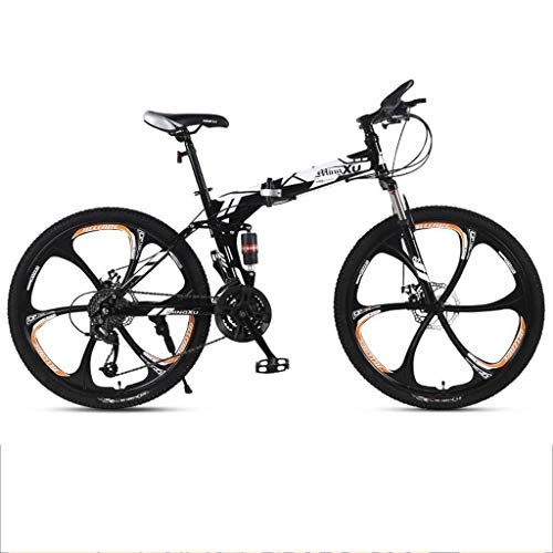 Folding Mountain Bike : GXQZCL-1 Mountain Bike, Folding Mountain Bicycles, Dual Suspension and Dual Disc Brake, 26inch Mag Wheels MTB Bike (Color : White, Size : 24-speed)