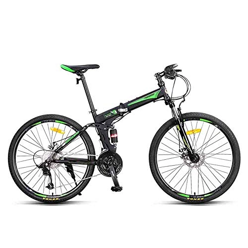 Folding Mountain Bike : Gyj&mmm 26-inch folding bicycle mountain bike, 27-speed off-road double-damping mountain bike, male student youth adult city riding off-road bicycle, Green