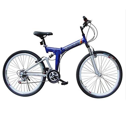 Folding Mountain Bike : Gyj&mmm Folding bicycle, 24-26 inch 21 speed folding mountain bike, front and rear V brakes, shock absorber mountain bike, Speed car, Blue, 24inches