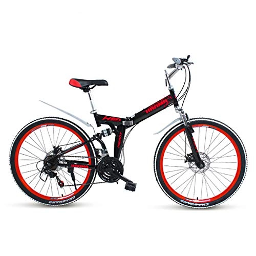 Folding Mountain Bike : GYNFJK Folding Mountain Bicycle Bike variable speed double shock disc brakes 26 inch student adult men and women Portable bicycle, Red