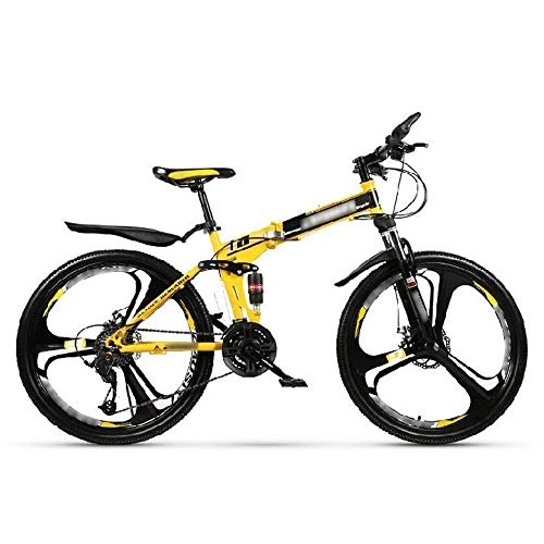 Folding Mountain Bike : GZA Youth Bicycle Male Mountain Speed Bicycle 27-speed Men's Cross-country Front And Rear Double Shock Absorption Student Speed Change Boys Mountaineering Women's (Color : Yellow, Size : 24 inch)