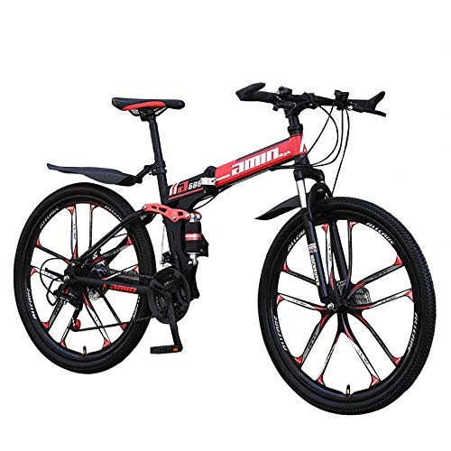 Folding Mountain Bike : GZMUK Mountain Bike for Adults 26In Unisex Folding Outdoor Bicycle 21 Speeds(24 Speeds, 27 Speeds, 30 Speeds) Full Suspension MTB Bikes Double Disc Brake Bicycles, Red, 27 speed