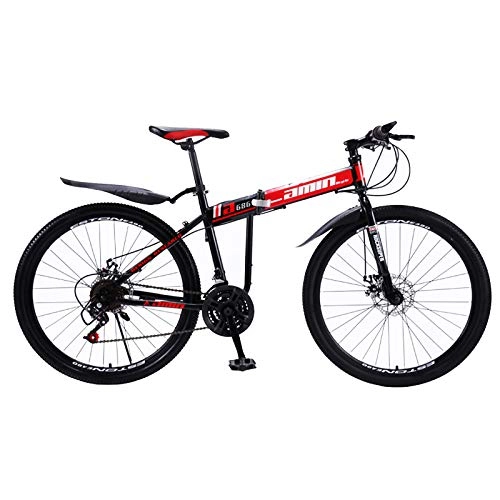 Folding Mountain Bike : GZMUK Mountain Bike for Adults 26In Unisex Folding Outdoor Bicycle 21 Speeds(24 Speeds, 27 Speeds) Full Suspension MTB Bikes Double Disc Brake Bicycles, Red, 27 speed