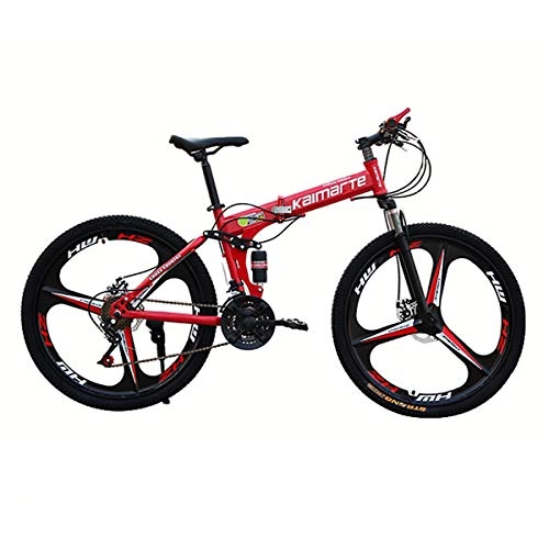 Folding Mountain Bike : HALASHAO Mountain bike, foldable 26-inch / 26-inch bike with 3 cutter wheels, 8 seconds fast folding men's and women's adult all-terrain mountain bike, 3 speed optional, Red, 24 inches 27 speed