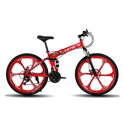 Folding Mountain Bike : HALASHAO Mountain bike, folding sport / mountain bike with 24 / 26 inch 6-cutter wheels, mountain bike 21 / 24 / 27 shift system, Red, 26 inches 21 speed