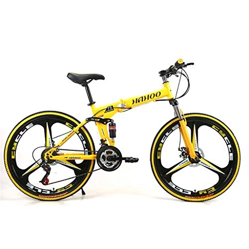 Folding Mountain Bike : HAOHAOWU 27 Speed Mountain Bike, Carbon Steel Foldable Bicycle 20 Inches Adult Bicycles Dual Disc Brake System MTB Dual Suspension Bicycle for Men Woman, Yellow