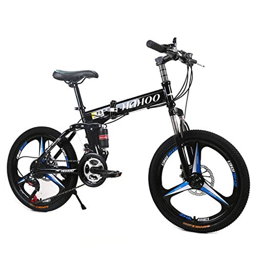 Folding Mountain Bike : HAOHAOWU Carbon Steel Folding Bike, Road Bike 21 Speed Mountain Bike 24 Inches 3-Spoke Wheels MTB Dual Suspension Bicycle for Men Woman, Black