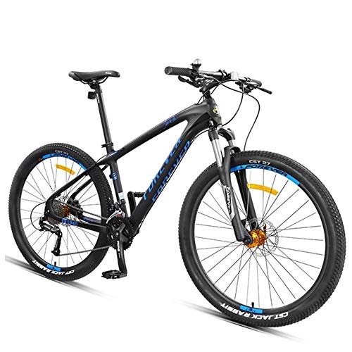 Folding Mountain Bike : Hardtail Mountain Bike, 27.5 Inch Big Wheels Mountain Trail Bike, Carbon Fiber Frame Mens Women All Terrain Mountain Bike, Gold, 30 Speed FDWFN (Color : Blue)