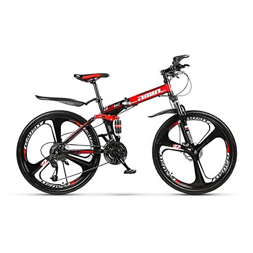 Folding Mountain Bike : Hardworking person-ZHL Bike, Folding Mountain Bikes for Men, High-carbon Steel Frame, Lightweight Deep-section Alloy Wheel Rims, Safe and Durable, for Outdoor ExerciseRed-24 Speed