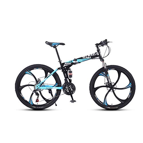 Folding Mountain Bike : HARUONE 26 Inch Mountain Bikes Bicycles, with Adjustable Seat, 21 / 24 / 27 Speeds Overdrive High-Carbon Steel Dual Disc Brake, Blue, 27speed