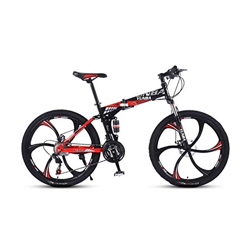 Folding Mountain Bike : HARUONE Foldable 24 / 26 Inch Mountain Bikes Bicycles, 21 / 24 / 27 Speeds Overdrive, High-Carbon Steel Dual Disc Brake, Red / 24inch, 27speed