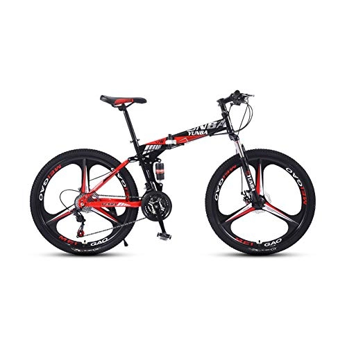 Folding Mountain Bike : HARUONE Foldable 24 Inch Men's Mountain Bikes, with Adjustable Seat High-Carbon Steel Dual Disc Brake 21 / 24 / 27 Speeds Overdrive All Terrain Mountain Bike, Red, 21speed