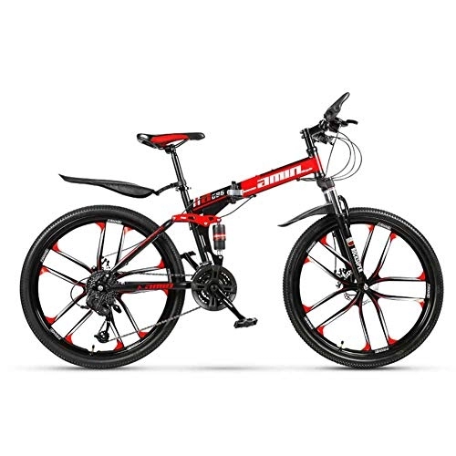 Folding Mountain Bike : HBIAO Folding Bicycle, Mountain Bike 26 / 24 Inch Variable Speed Men and Women Off-Road Racing Double Shock Absorber Bike, Red, 27 speed