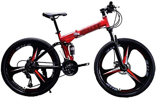 Folding Mountain Bike : HCMNME durable bicycle, Mountain Bikes, Folding Outroad Bicycles 26in Carbon Steel Shock Absorption Full Suspension MTB ​​Gears Dual Disc Brakes Adults-Red Alloy frame with Disc Brakes