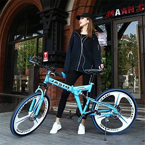 Folding Mountain Bike : HCMNME durable bicycle, Mountain Bikes, Mountain Bike, 24 / 26 Inch Portable Folding Bicycle for Adults 21 Speed Bicycle Full Suspension MTB with 6-Spoke Stylish Rims Alloy frame with Disc Brakes