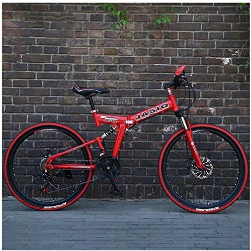 Folding Mountain Bike : HCMNME durable bicycle, Outdoor sports Mountain Bike 27 Speed 26 Inches Spoke Wheels Dual Suspension Folding Bike with Double Disc Brake Outdoor sports Mountain Bike Alloy frame with Disc Brakes