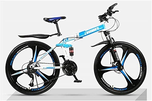 Folding Mountain Bike : HCMNME durable bicycle, Outdoor sports Mountain Folding Bike Bicycles 26" 24 Speed Dual Disc Brake 3 Spoke Wheels Bike Outdoor sports Mountain Bike Alloy frame with Disc Brakes (Color : Blue)