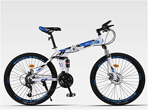 Folding Mountain Bike : HCMNME durable bicycle, Outdoor sports Moutain Bike Folding Bicycle 21 Speed 26 Inches Wheels Dual Suspension Bike Outdoor sports Mountain Bike Alloy frame with Disc Brakes (Color : Blue)