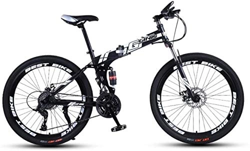 Folding Mountain Bike : HCMNME Mountain Bikes, 24 inch folding mountain bike double damping racing off-road variable speed bicycle spoke wheel Alloy frame with Disc Brakes (Color : Black and white, Size : 21 speed)