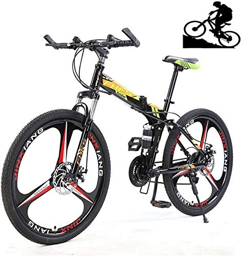 Folding Mountain Bike : HCMNME Mountain Bikes, Adult Mountain Bike, 24 Inch Wheels, Mountain Trail Bike High Carbon Steel Folding Outroad Bicycles, 21 / 24 / 27 Speed Bicycle Full Suspension MTB ​​Gears Dual Disc Brakes Alloy