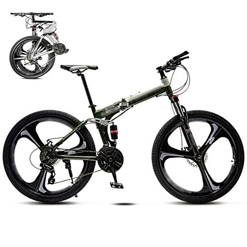 Folding Mountain Bike : HFJKD 26 Inch MTB Bicycle, 30-Speed Gears Foldable Mountain Bike, Off-Road Variable Speed Bikes for Men And Women, Double Disc Brake / Green