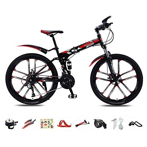 Folding Mountain Bike : HFJKD Foldable Bicycle 26 Inch, 30-Speed Folding Mountain Bike, Lightweight Commuter Bike, MTB Full Suspension Bicycle with Double Disc Brake