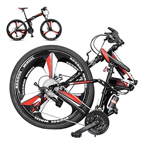 Folding Mountain Bike : HFJKD Mountain Bike Folding Bikes, Double Disc Brake, 27-Speed Double Disc Brake Full Suspension Bicycle, 26 Inch Off-Road Variable Speed Bikes for Men And Women