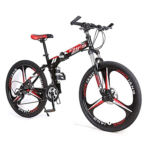 Folding Mountain Bike : HJRBM Adult Mountain Bike， 24 Inch Wheels， Mountain Trail Bike High Carbon Steel Folding Outroad Bicycles， 21 / 24 / 27-Speed Bicycle Full Suspension MTB Gears Dual Disc Brakes Mountain Bicycle fengong
