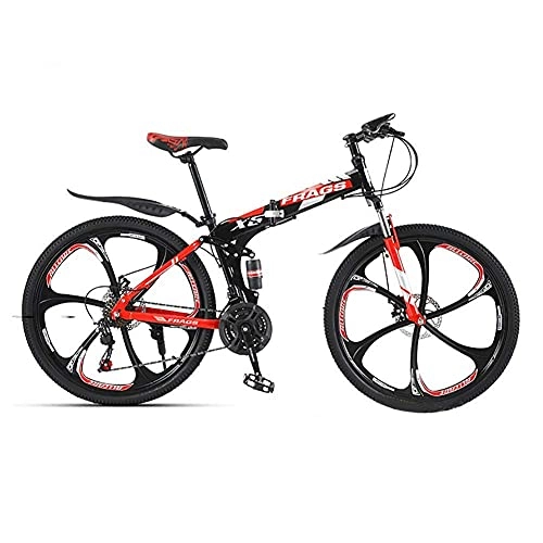 Folding Mountain Bike : HJRBM High-Carbon Steel Frame Bicycle， Adult Mountain Bike， 26 Inch 6 Knives Integrated Wheels， Foldable And Portable， 24-Speed MTB fengong