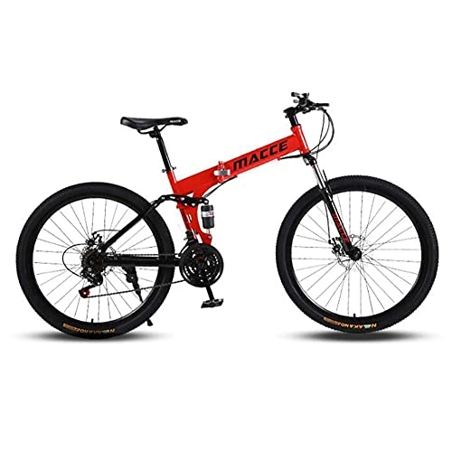 Folding Mountain Bike : HJRBM Mountain Bike 26 Inch with Double Disc Brake， Adult MTB， Folding Bicycle with Adjustable Seat， Thickened Carbon Steel Frame， Spoke Wheel， Red fengong