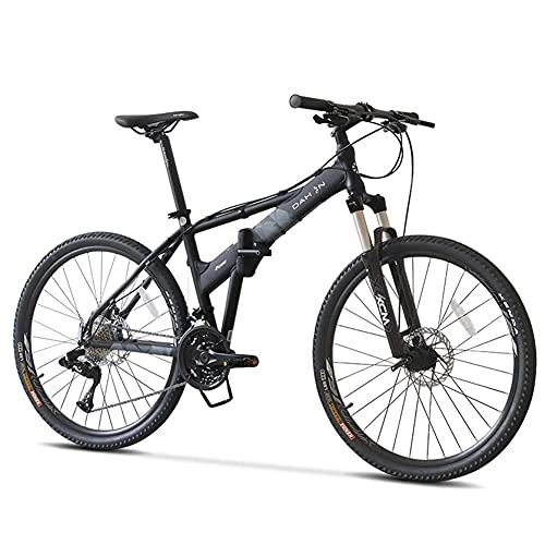 Folding Mountain Bike : HJRBM Mountain Bikes， 26 inch 27 Speed Mountain Bike， Folding Aluminum Frame Anti-Slip Bicycle， Kids Adult All Terrain Mountain Bike，Black fengong (Color : Black)