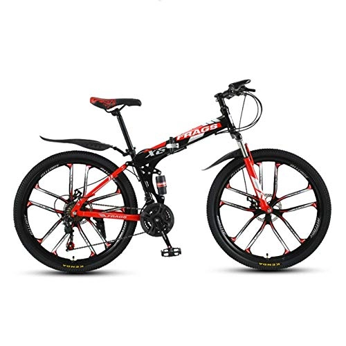 Folding Mountain Bike : HKPLDE Mountain Bike Bicycle Dual Disc 26in 21 Speed Gear, Disc Brake / MTB Break Lever Bicycle Folding Bike For Adult Teens -Black red