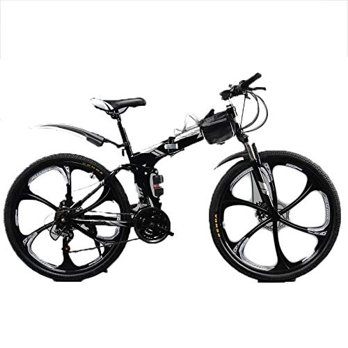 Folding Mountain Bike : HLMIN 26 Inch Folding Bicycle Moutain Bike MTB Front And Rear Fenders With Kickstand Aluminum Alloy Frame (Color : Silver, Size : 27speed)