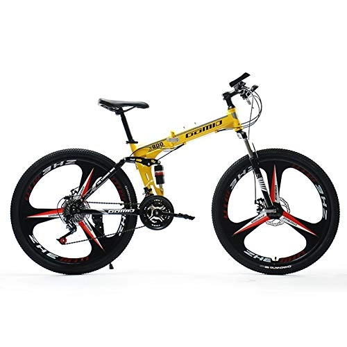 Folding Mountain Bike : HLMIN 26 Inches Folding Mountain Bicycle Bike 5-Spoke Wheels MTB Dual Suspension Bicycle 21 24 27Speed (Color : Yellow, Size : 21speed)