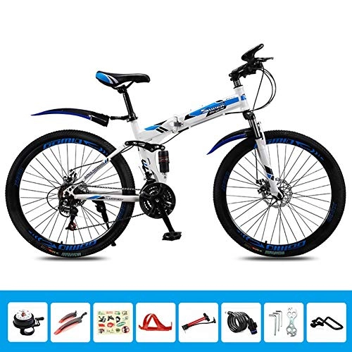 Folding Mountain Bike : HLMIN Folding Bike 21 24 27 30Speed Steel Frame 26 Inches Wheels Dual Disc Brake (Color : Blue, Size : 21Speed)