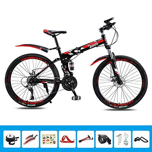 Folding Mountain Bike : HLMIN Folding Bike, 26'' 4 Speed Variable Speed Off-road Front And Rear Shock Absorption Bike (Color : Red, Size : 21Speed)