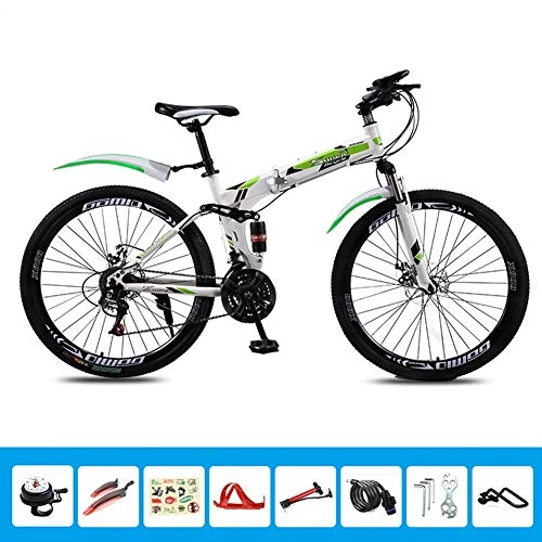 Folding Mountain Bike : HLMIN Folding Bike, 26-Inch Foding Bicycle Variable Speed 21 24 27 30 Speed Dual Disc Brake Bicycle (Color : White, Size : 21Speed)